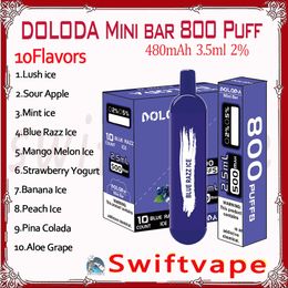 Hoogwaardige Doloda Mini Bar 800 PLUFT wegwerp E Sigaret 480 mAh Batterij 10 Smaken 3,5 ml 2% 0,8K Puffs Vapes Pen Starter Kit Authentieke groothandel