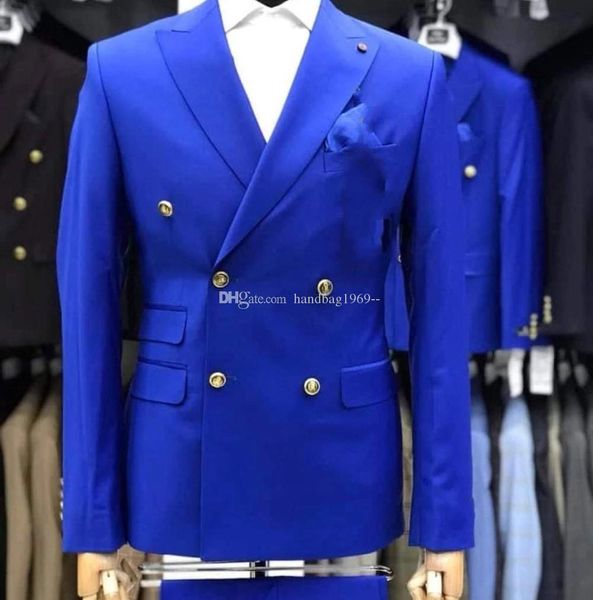 Haute qualité à double boutonnage bleu royal smokings marié pic revers garçons d'honneur costumes pour hommes mariage / bal / dîner blazer (veste + pantalon + cravate) K338