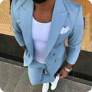 Haute de haute qualité Skie à double boutonnage Blue Broom Tuxedos Peak revêl Hommes Converses 2 pièces Mariage / Blazer / Dîner Blazer (veste + pantalon + cravate) W710