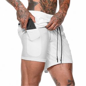 Hoge Kwaliteit Dubbeldeks Athletic Fitn Hardlopen Sport Workout Voering Gym Kort Met Phe Pocket Heren Boxer Witte Shorts p36K #