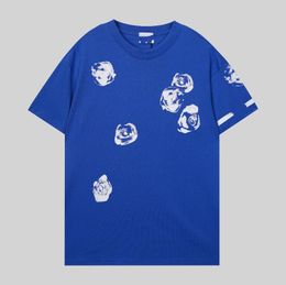 Nouveau T-shirt à fil double de haute qualité, personnalisation officielle, version ample, début du printemps 2024.Poignets imprimés roses devant et derrière avec imprimés roses rayés de la marque