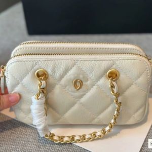 Bolsa de bolsillo de piel de doble cremallera de alta calidad Bolsa de diseño de lujo marca de lujo en la cadena de oro Bolso de hombro para el cuerpo Monedas del bolso clásico bolso de compra de moda 2 colores