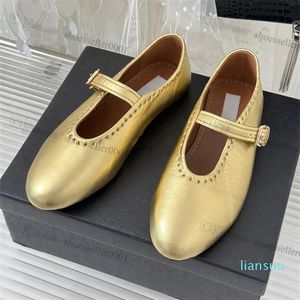 Zapatos de vestir de alta calidad para mujer diseñador verano cabeza redonda diamantes de imitación planos para mujer remache de cuero de lujo hebilla mary jane zapato cómodo ballet