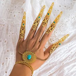 Hoogwaardige Dubai Connecting Finger Ring armband voor vrouwen Belly Dancer Harness Open Bangles Cosplay Halloween Hand Sieraden 240416