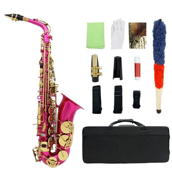 Saxofón Alto profesional plano E de alta calidad negro/azul/rojo latón chapado en oro instrumento de rendimiento SAX de tono profesional