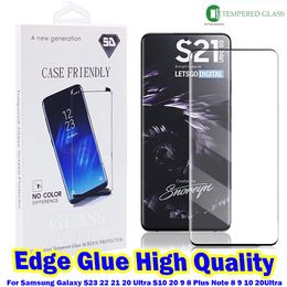 Protector de pantalla Edge Glue de alta calidad Vidrio templado para Samsung Galaxy S23 S22 S21 S20 Utral S9 Note 20 10 S8 Plus Mate 30 Pro 3D Curved Case Friendly