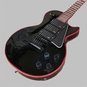 Guitarra eléctrica personalizada de primera calidad, guitarra EMG, pastilla HHH, encuadernación roja, negro brillante, descuento de belleza, envío gratis