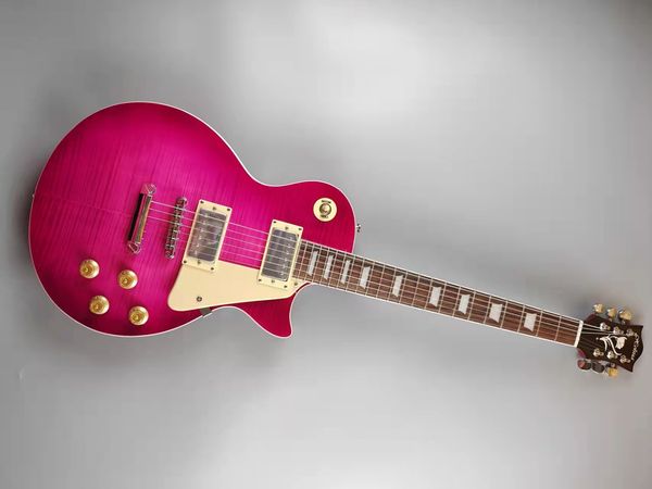 Guitarra eléctrica de alta calidad, patrón de tigre morado, cuerpo de caoba, diapasón de palo de rosa, pintura ambiental, en stock