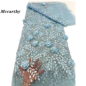 Elegant Elegant Elegant French Mesh brodery tulle 3d Flower Perles Tabillons africain en dentelle nigériane pour la robe de fête de mariage 240508