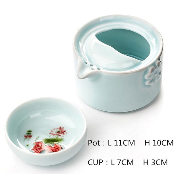 El elegante juego de té Gaiwan Celadon 3D Carp Kung Fu de alta calidad incluye 1 tetera, 1 taza de té, tetera hermosa y fácil, promoción 259p