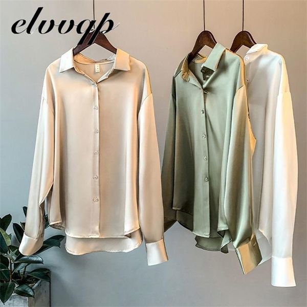 Haute qualité élégant Imitation soie Blouse printemps femmes mode manches longues Satin Vintage Femme Stand chemises de rue 220315