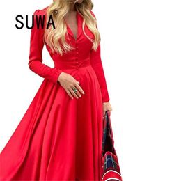 Haute qualité élégante robe rouge femmes Vintage dames bal soirée formelle rétro es hiver 210525