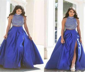 Hoogwaardige elegante Royal Blue Long Skirts Dames Sexy Split Zipper Empire Taille Floor Lengte Geplooide Maxi Rok Saias Feminina 27908007