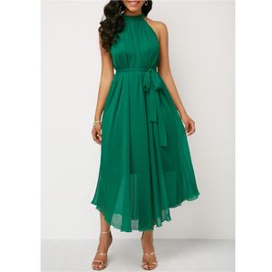 Alta calidad Emerald Green Plus Tamaño Vestidos formales Una tripulación de línea sin mangas de gasa ruchada noche de fiesta de fiesta de fiesta personalizado hecho a medida