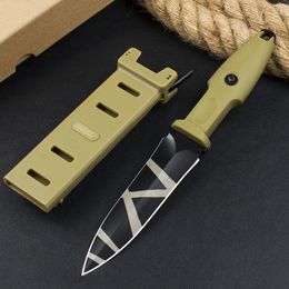 Hoge kwaliteit ER0124 Survival recht mes N690 titanium coating Double Edge Blade Full Tang FRN-handgreep Outdoor tactische messen met Kydex