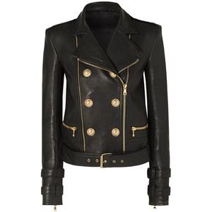 HAUTE QUALITÉ est Designer Veste Femmes Lion Boutons Faux Cuir Veste Moto Biker Veste 211007