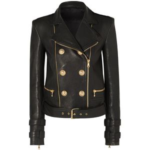 HAUTE QUALITÉ est Designer Veste Femmes Lion Boutons Faux Veste En Cuir Moto Biker Veste Y201012