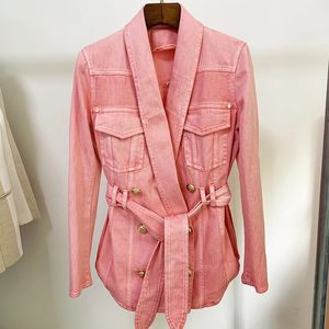 Veste de créatrice de mode de haute qualité EST Collier de châle pour femmes doubles boutons de lion à poitrine doublée Blazer en denim 240424