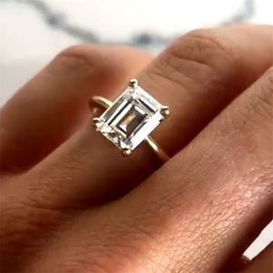 Hoge kwaliteit Eternity Band Promise Emerald Cut Ring 925 Sterling zilveren Diamant cz Verloving Bruiloft Bruidsringen voor vrouwen Mannen Vinger Partij Sieraden Hiphop cadeau