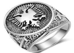 Hoge Kwaliteit Europese Albanese Vlag Teken Dubbele Eagle Ring Men039s Oude Zilveren Vintage Ringen Voor Mannen Gift2227712