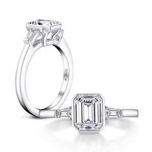 Haute qualité vente chaude européenne et américaine ins vent luxe simulation bague en diamant en argent sterling 1,5 carat bague en forme d'émeraude femme