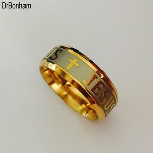 Hoge Kwaliteit Europese VS Tungsten Ring 8mm Gold Gevuld Jesus Ring Mannen Vrouwen Cross Engrave Brief Bijbelring