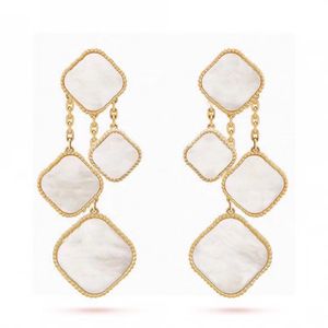 Boucles d'oreilles en forme de trèfle à 4 feuilles de haute qualité, breloques en or 18 carats, pendentif en nacre et ormeau, de styliste pour femmes, fête de mariage, cadeau d'anniversaire, bijoux