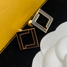 Hoge kwaliteit F merk stud eenvoudige geometrische vrouwen luxe merk ontwerp zwarte oorbel bruiloft partij sieraden