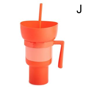 Groothandel 2 in 1 snackbekers Stadium Snack en drink Cup Straw Splash Proof Popcorns Cup draagbaar voor reistheaterbioscoophuis