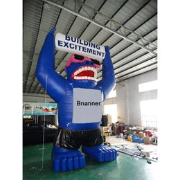 Hoogwaardige fabrieksverkoop 10m lange blauwe gigantische opblaasbare aap met gelukkig gezicht, Gorilla Balloon Aangepaste promotietaal