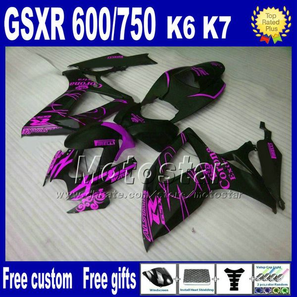 Kit de carrocería de carenado de alta calidad para suzuki gsx r600 r750 06 07 k6 gsxr 600 750 2006 2007 juego de carenados de corona negro mate púrpura