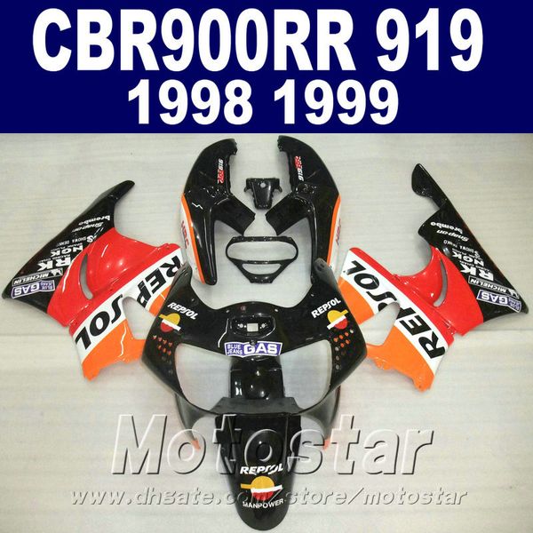 Kit de carénage de haute qualité pour carénages Honda CBR900RR 1998 1999 carrosserie REPSOL rouge noir CBR900 RR CBR919 98 99 QD14