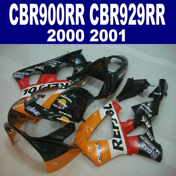 Kit de carenado de alta calidad para HONDA CBR900RR CBR929 2000 2001 bodykits CBR 929 RR CBR929RR naranja negro REPSOL carenados set HB11