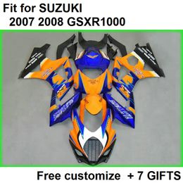 Kit de carénage de haute qualité pour Suzuki GSXR1000 07 08 ensemble de carénages bleu jaune GSXR1000 2007 2008 SD37