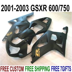 Kit de carénage de haute qualité pour SUZUKI GSXR600 GSXR750 2001 2002 2003 K1 tout noir mat GSXR 600 750 ensemble de carénages 01-03 RA13