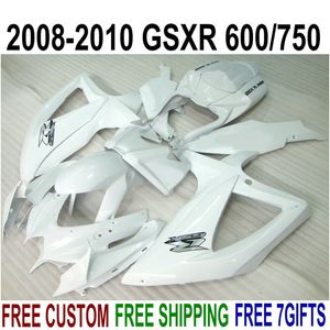 Kit de carénage de haute qualité pour SUZUKI GSXR750 GSXR600 2008 2009 2010 K8 K9 ensemble de carénages blancs GSXR 600 750 08-10 TA37