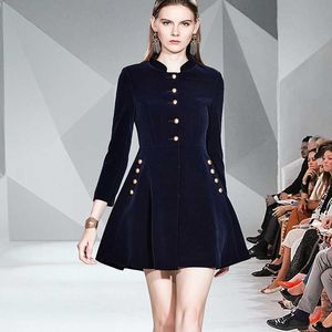 Hoge kwaliteit mode herfst winter korte jurk runway dames luxe single-breasted fluwelen 210529