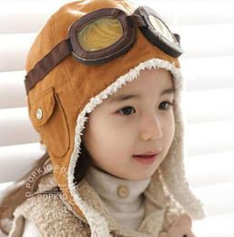 Hoge kwaliteit mode babyfleece hoed nieuwe schattige peuter pilotenpet jongen meisje pilotenmutsen kinderen warme hoeden oorklep muts