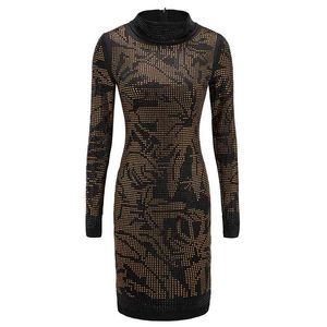 Haute QUALITÉ Fashion BAROCCO Designer Dress Femmes Diamants Colorés Agrémentés Stretch Bodycon 210521