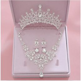 Hoogwaardige mode Crystal Wedding Bridal Sieraden Sets Women Bruid Tiara Crowns Earring Necklace Accessories 240521