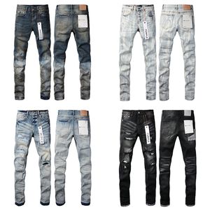 Jeans coupés de haute qualité jeans jeans de luxe jeans pourpre hommes High Street en gros broderie skinny ajusté de patch bien usé lavage de jeans pour hommes en détresse