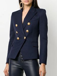 Veste de créateur de mode de haute qualité pour femmes, classique, Slim, boutons de Lion en métal, Blazer à double boutonnage extérieur S5XL 240130