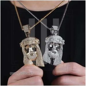 Fashion de haute qualité European et Américain Style rétro Jésus Pendre Head Zircon Full Zircon 80 mm Explosion Hip Hop Pendant Collier 2A3