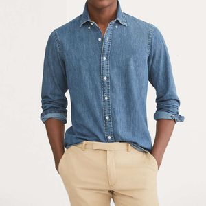 Hoogwaardige mode Fit Casual denim Drail shirts populaire borduurwerkbedrijf polo blouse heren met lange mouwen kleding mix bestelling lulusup