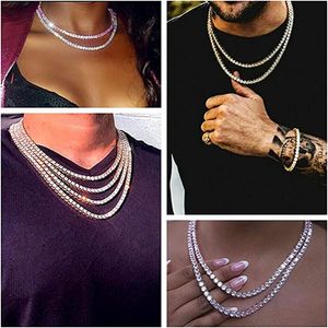 Haute qualité mode Hip Hop Colliers Chaînes 4mm Une rangée Bling Diamant Glacé Argent Or Strass tennis colliers pour femmes 16-30 Pouces