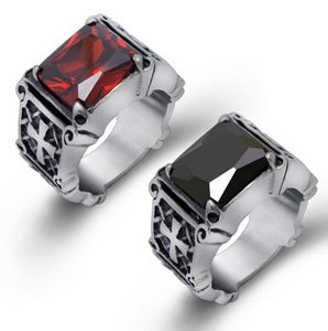 Hoogwaardige mode Hiphop Red / Black Big Rhinestone Stone Biker Mens Silver roestvrijstalen punkontwerpring 7-12#449653333