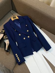 Hoge kwaliteit mode jas ontwerper lange mouw jasje dames metalen knop leeuw dubbele rij jas maat S-XXL 240127