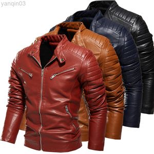 Hoogwaardige modejack lederen jas Motorfietsstijl mannelijke zakelijke casual jassen voor mannen zwart warme overjas L220801