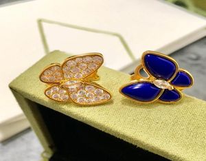 Ensembles de bijoux pour femmes de haute qualité en laiton Lapis Lazuli Diamant entre deux papillons Colliers en or 18 carats Bracelets Boucles d'oreilles Ring2857930