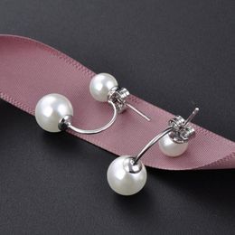 Hoogwaardige mode luxe klassieke ontwerper dubbelzijdige Pearl S925 Sterling Silver Stud -oorbellen voor Woman5192283